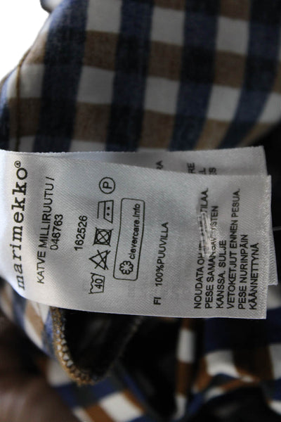 Marimekko Womens Plaid Sun Dress Brown Navy Blue Cotton Size EUR 36