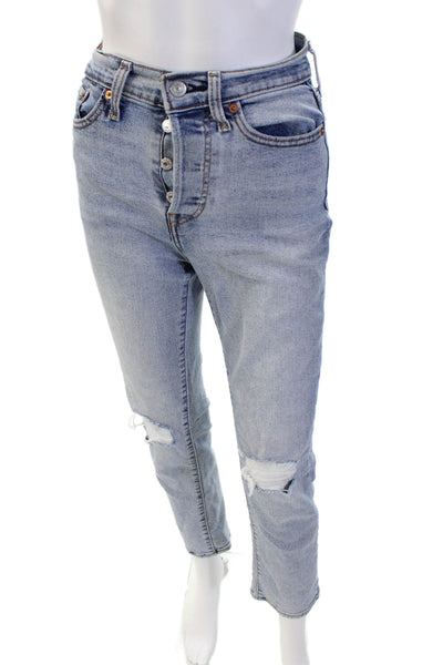 Levis Womens Cotton Buttoned Five Pocket Distressed Detail Jeans Blue Size 26