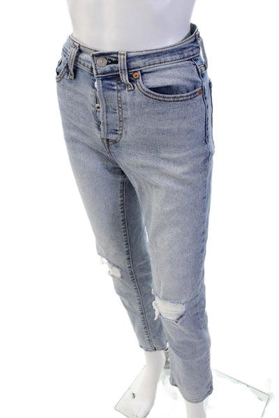 Levis Womens Cotton Buttoned Five Pocket Distressed Detail Jeans Blue Size 26