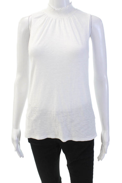 Nation LTD Womens Cotton Sleeveless Smocked High Neck Blouse White Size S