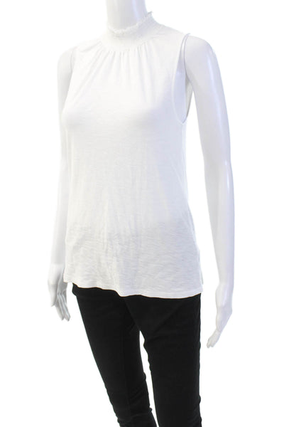Nation LTD Womens Cotton Sleeveless Smocked High Neck Blouse White Size S