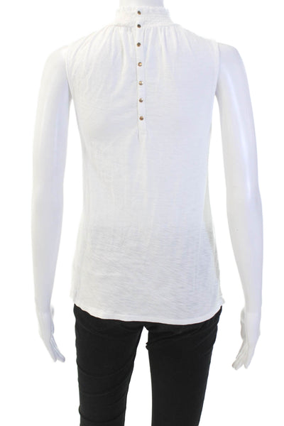 Nation LTD Womens Cotton Sleeveless Smocked High Neck Blouse White Size S