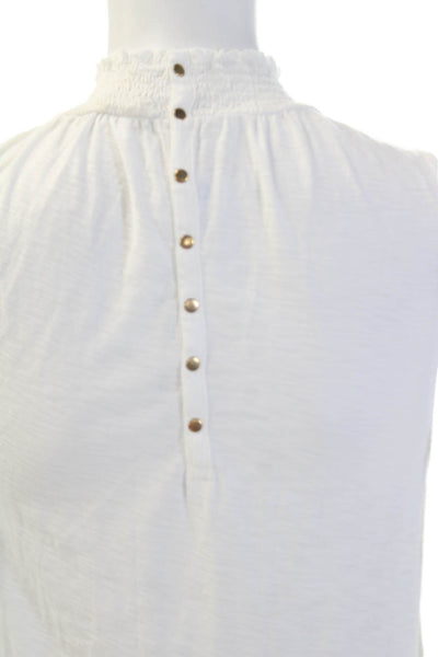 Nation LTD Womens Cotton Sleeveless Smocked High Neck Blouse White Size S