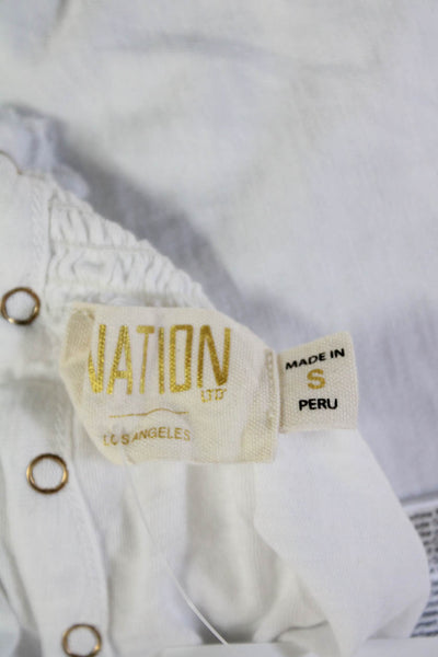 Nation LTD Womens Cotton Sleeveless Smocked High Neck Blouse White Size S