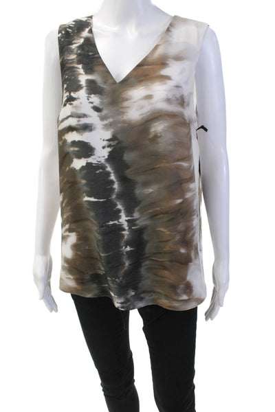 Iris Setlakwe Womens Satin Sleevless V-Neck Abstract Print Blouse Brown Size 10