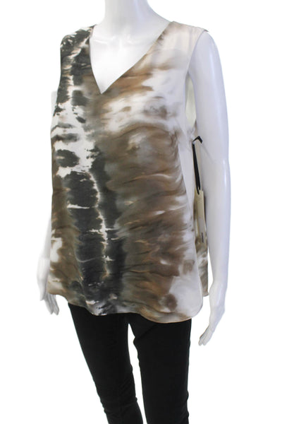 Iris Setlakwe Womens Satin Sleevless V-Neck Abstract Print Blouse Brown Size 10
