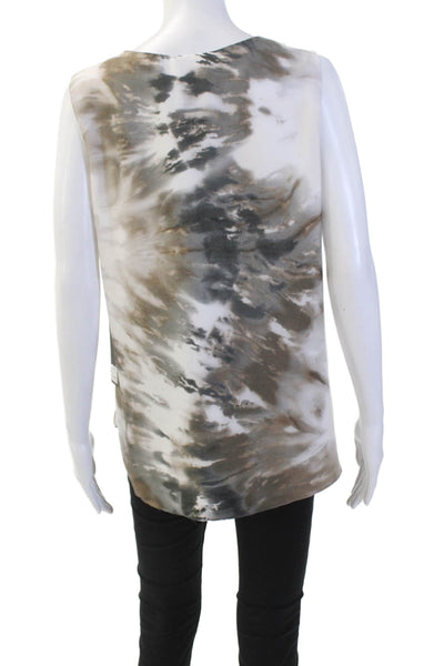 Iris Setlakwe Womens Satin Sleevless V-Neck Abstract Print Blouse Brown Size 10