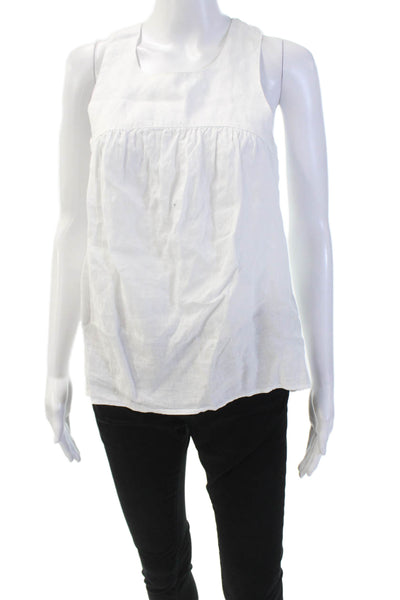 James Perse Womens Round Neck Sleevless Gathered Detail Blouse White Size 1