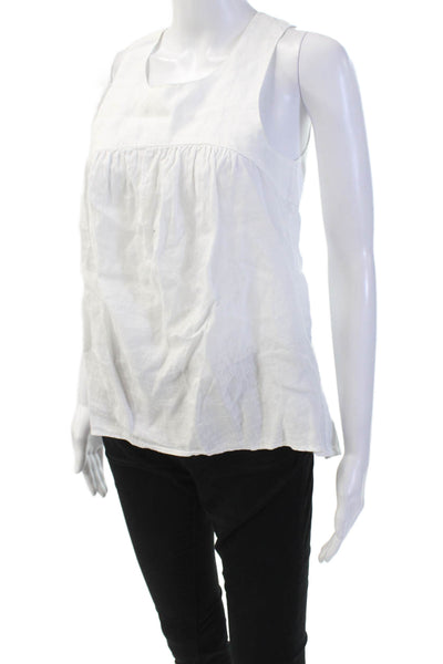 James Perse Womens Round Neck Sleevless Gathered Detail Blouse White Size 1