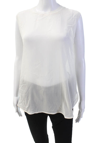 Vince Womens Silk Sheer Crew Neck Sleeveless Blouse Solid White Size XS