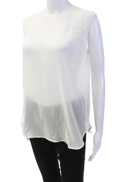 Vince Womens Silk Sheer Crew Neck Sleeveless Blouse Solid White Size XS
