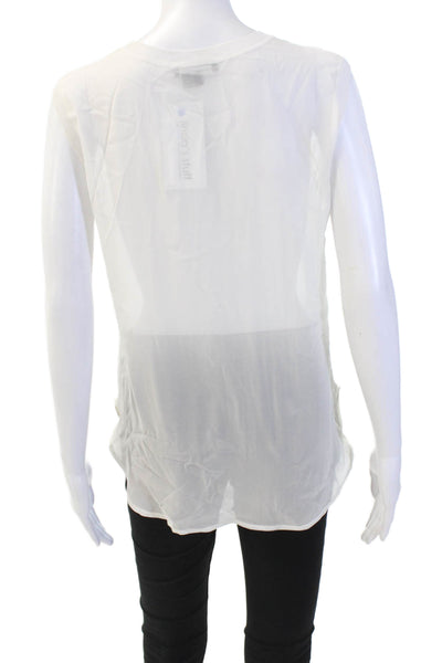 Vince Womens Silk Sheer Crew Neck Sleeveless Blouse Solid White Size XS