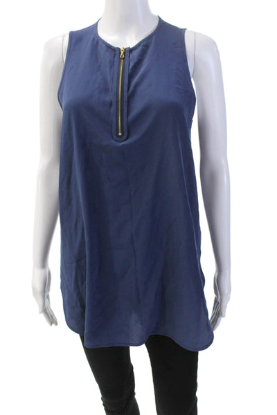 Vince Womens Silk Sleeveless Zippered Detail Tank Top Blouse Blue Size M