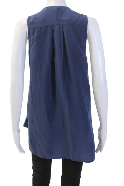 Vince Womens Silk Sleeveless Zippered Detail Tank Top Blouse Blue Size M