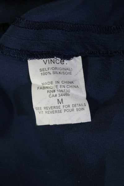 Vince Womens Silk Sleeveless Zippered Detail Tank Top Blouse Blue Size M