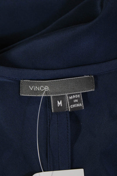 Vince Womens Silk Sleeveless Zippered Detail Tank Top Blouse Blue Size M