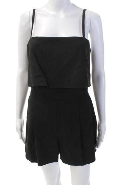 Club Monaco Womens Layered Zip Back Sleeveless Pique Romper Black Size 4