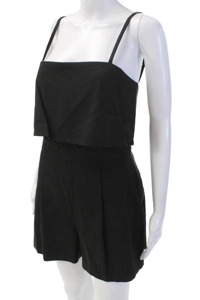 Club Monaco Womens Layered Zip Back Sleeveless Pique Romper Black Size 4