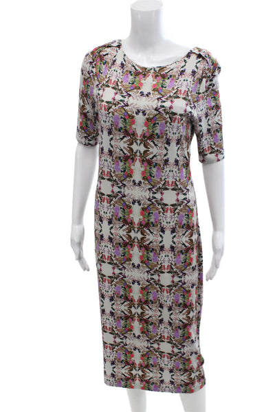 Erdem Womens Short Sleeve Scoop Neck Floral Knit Dress White Multi Size 6