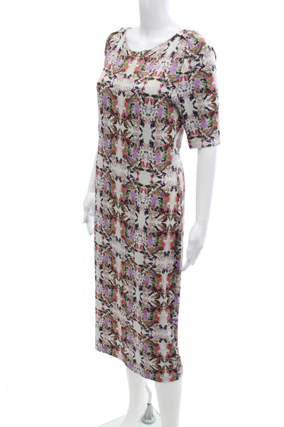 Erdem Womens Short Sleeve Scoop Neck Floral Knit Dress White Multi Size 6