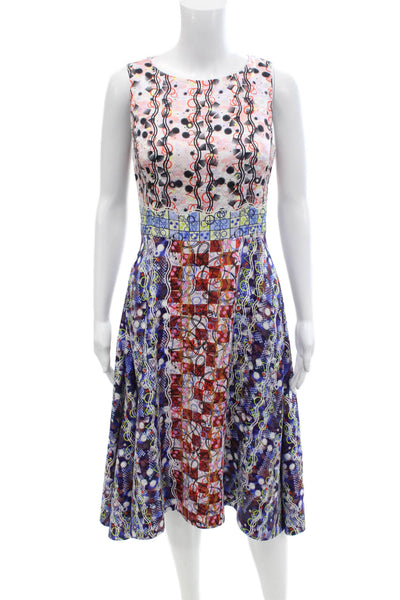 PETER PILOTTO Womens Back Zip Scoop Neck Silk Motif Dress Multicolored Size 6