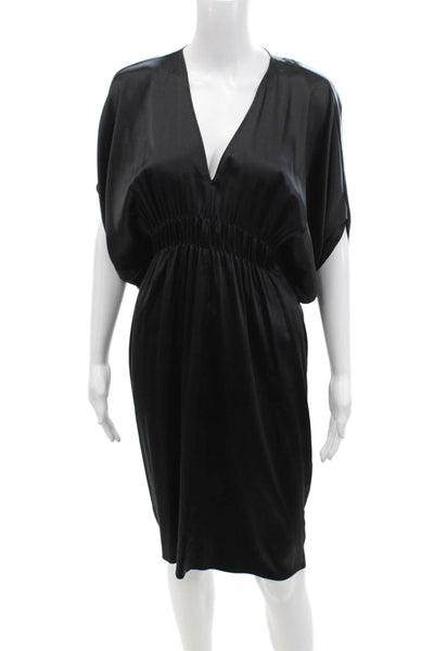 Elijah Womens Short Sleeve V Neck Knee Length Silk Dress Black Size XS
