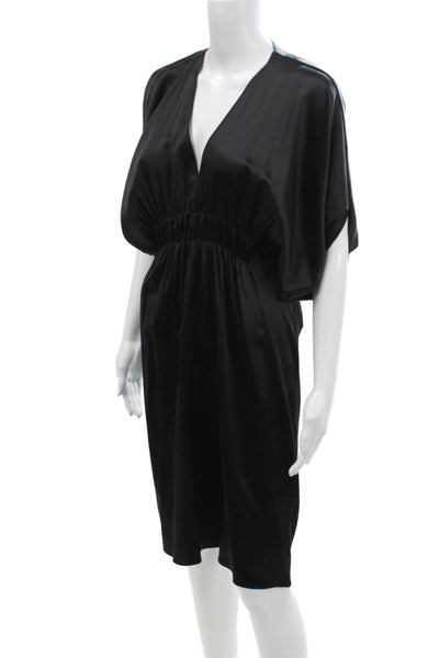 Elijah Womens Short Sleeve V Neck Knee Length Silk Dress Black Size XS