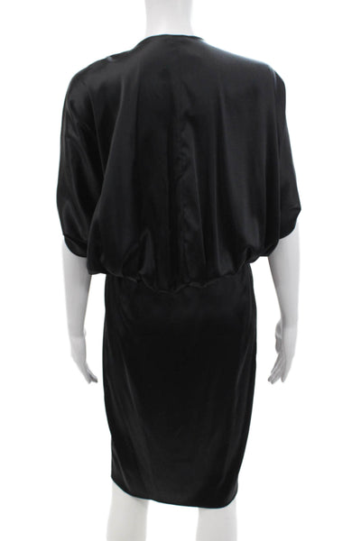 Elijah Womens Short Sleeve V Neck Knee Length Silk Dress Black Size XS