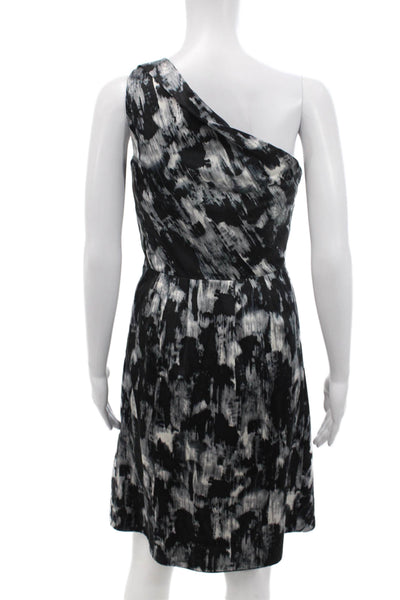 Lela Rose Womens Side Zip One Shoulder Abstract Silk Dress Black Gray Size 4