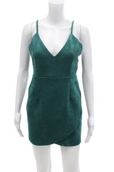 Superdown Womens Back Zip Spaghetti Strap V Neck Mini Dress Green Size Small