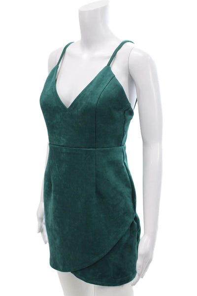 Superdown Womens Back Zip Spaghetti Strap V Neck Mini Dress Green Size Small