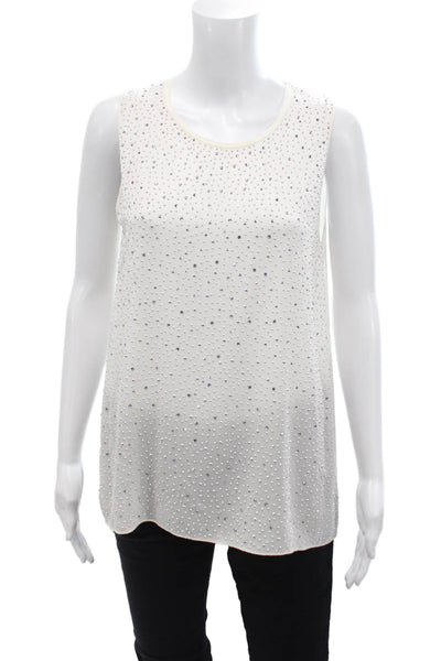 L Agence Womens Scoop Neck Studded Silk Tank Top White Size 4