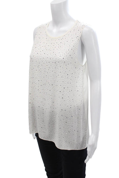 L Agence Womens Scoop Neck Studded Silk Tank Top White Size 4