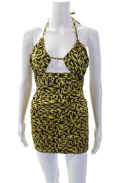 Zeynep Arcay Womens Silk Abstract Keyhole Mini Tank Dress Yellow Size 0