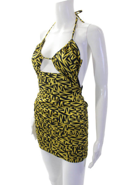 Zeynep Arcay Womens Silk Abstract Keyhole Mini Tank Dress Yellow Size 0