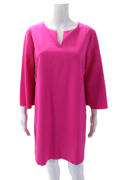 Vilagallo Womens Solid Long Sleeve V Neck Shift Dress Pink Size 42