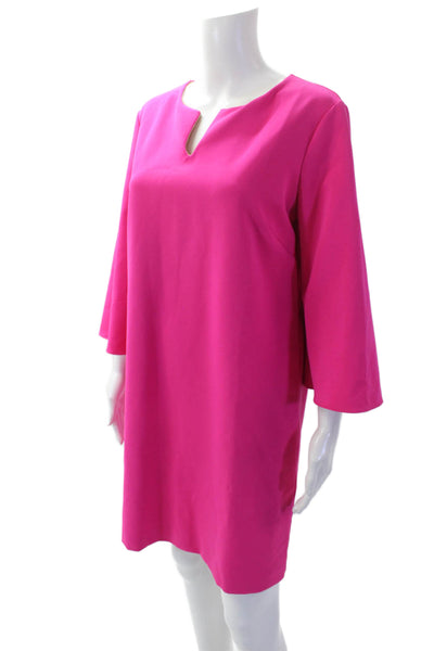 Vilagallo Womens Solid Long Sleeve V Neck Shift Dress Pink Size 42