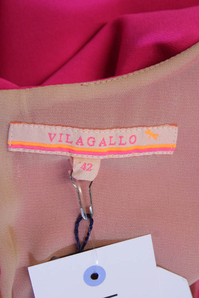 Vilagallo Womens Solid Long Sleeve V Neck Shift Dress Pink Size 42