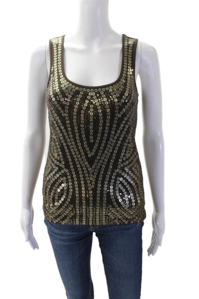 Michael Kors Womens Cotton Sleeveless Round Neck Tank Top Brown Size S