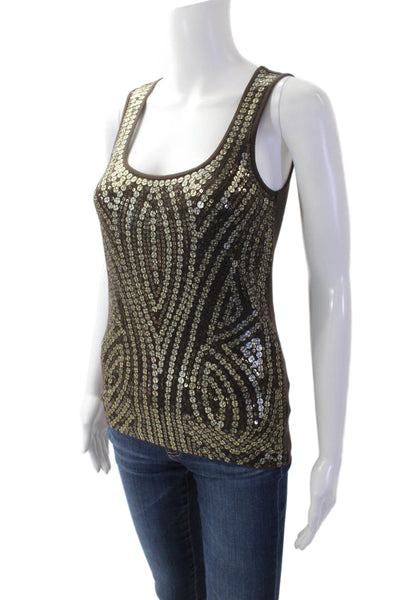Michael Kors Womens Cotton Sleeveless Round Neck Tank Top Brown Size S