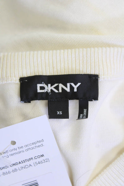 DKNY Womens Long Sleeve Sequence Round Neck Top White Size XS