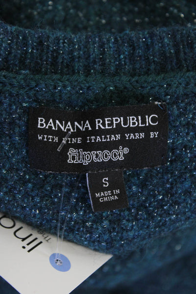Banana Republic Womens Textured Knit Long Sleeve Sparkly Sweater Blue Size 06