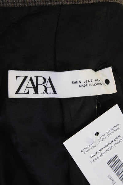 Zara Womens Textured Collared Button Lined Blazer Brown Size S