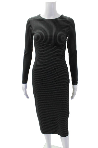 MNG Womens Textured Long Sleeve Stripe Slit Dress Black Size 2XS