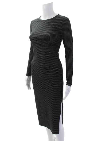 MNG Womens Textured Long Sleeve Stripe Slit Dress Black Size 2XS
