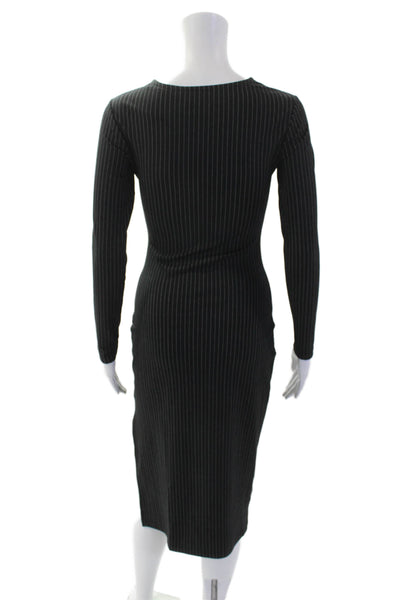 MNG Womens Textured Long Sleeve Stripe Slit Dress Black Size 2XS