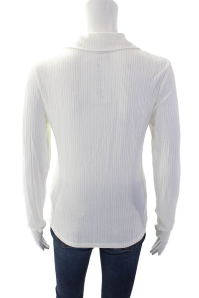 Paris Atelier + Other Stories Womens Ribbed V neck Collared Top White Size S