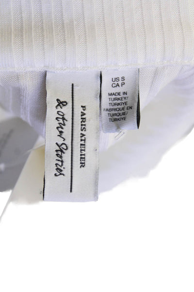 Paris Atelier + Other Stories Womens Ribbed V neck Collared Top White Size S