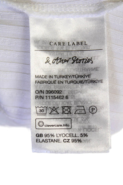 Paris Atelier + Other Stories Womens Ribbed V neck Collared Top White Size S