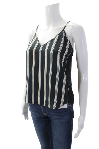 Mason Womens Silk V Neck Striped Sleeveless Cami Blue Size 4